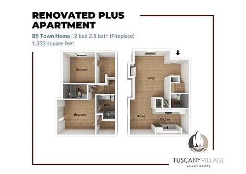 Floor plan B5 Town Home Fireplace Renovated Plus