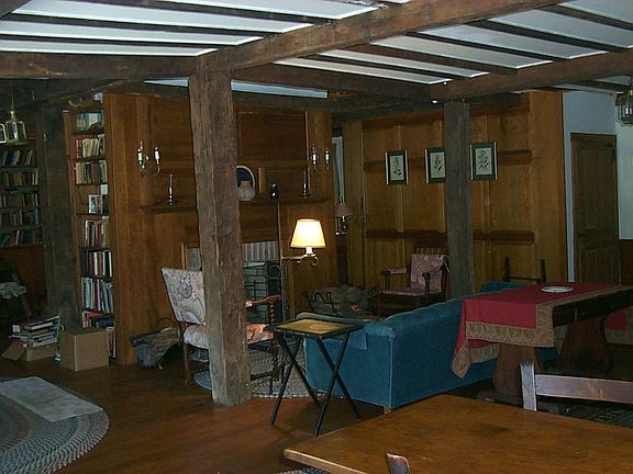 living room and fireplace
