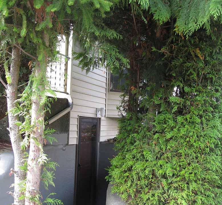 Front entrance to the side of the house. There are a few steps to the front door.