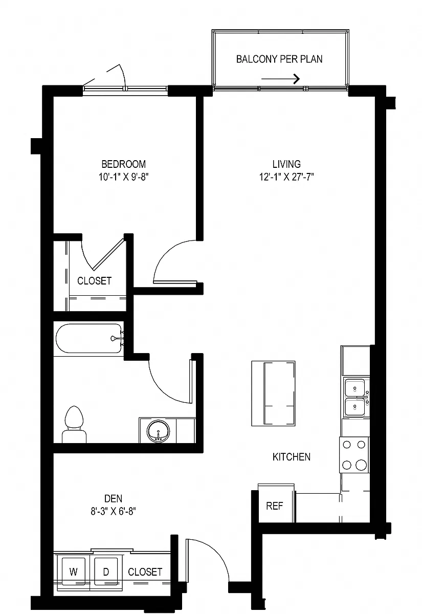 Floor plan One Bedroom + Den B8 (Type A)