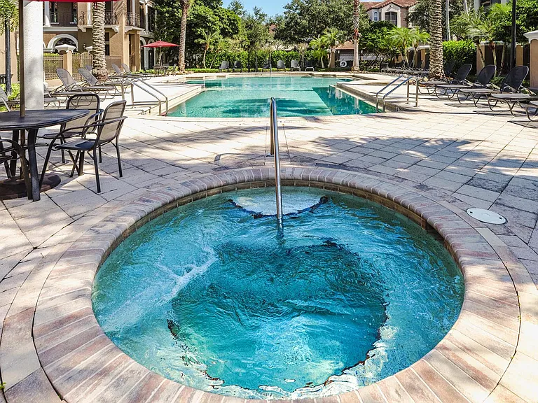 Spa and poolside seating