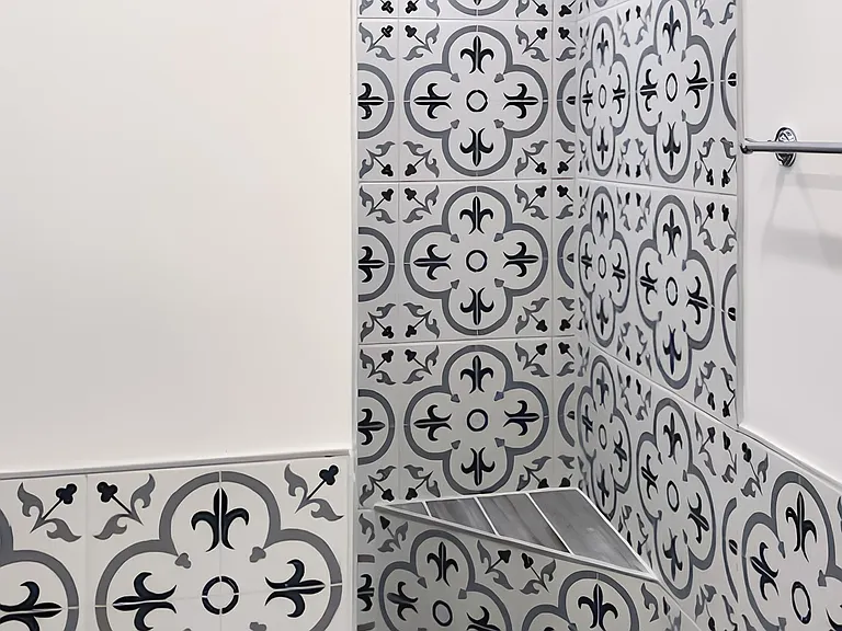 Beautiful new renovated full bathroom with spanish tiles and lovely shower