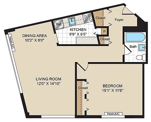Floor plan One Bedroom 24-1E