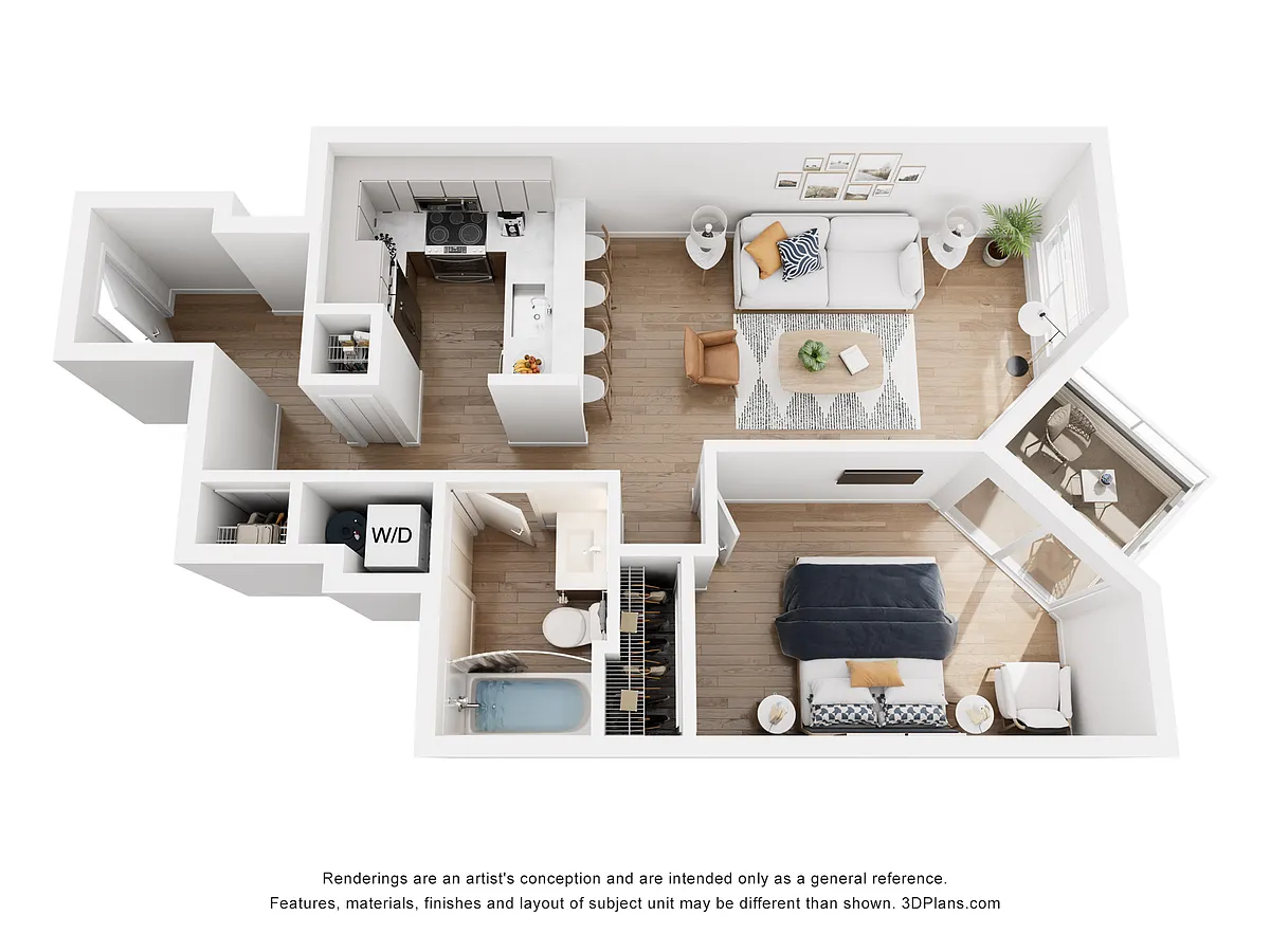 Floor plan 1 bd 1 ba C Double Patio