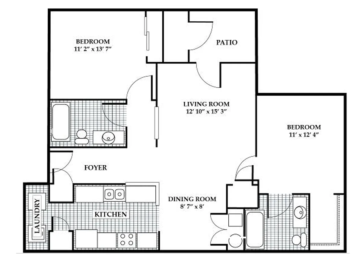 Floor plan 2Bed/2Bath Up
