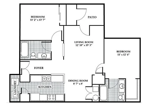 Floor plan 2Bed/2Bath Up