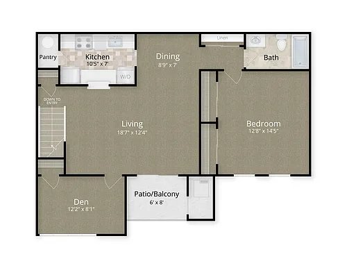 Floor plan 1 Bed + Den x 1 Bath - Dogwood