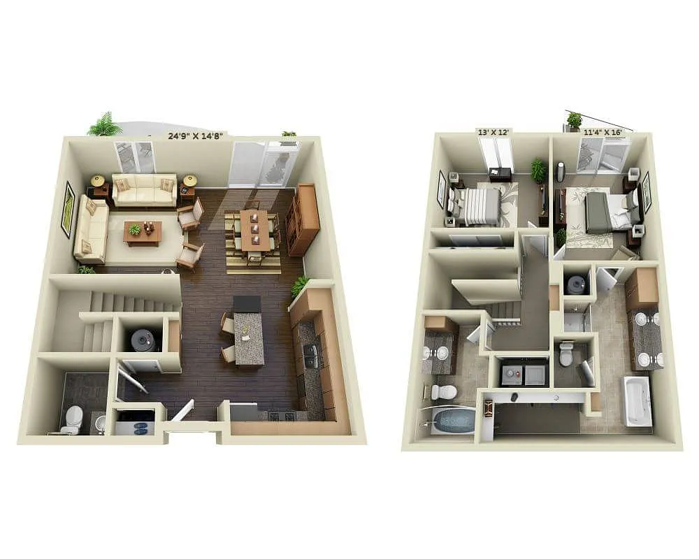Floor plan Two Bedroom Townhome B2.5ATH