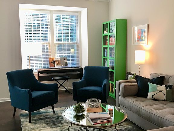 Living room w/bay window, view from kitchen