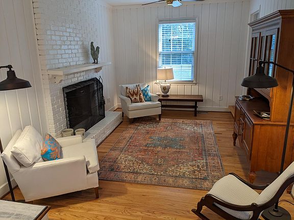 Den with gas fireplace