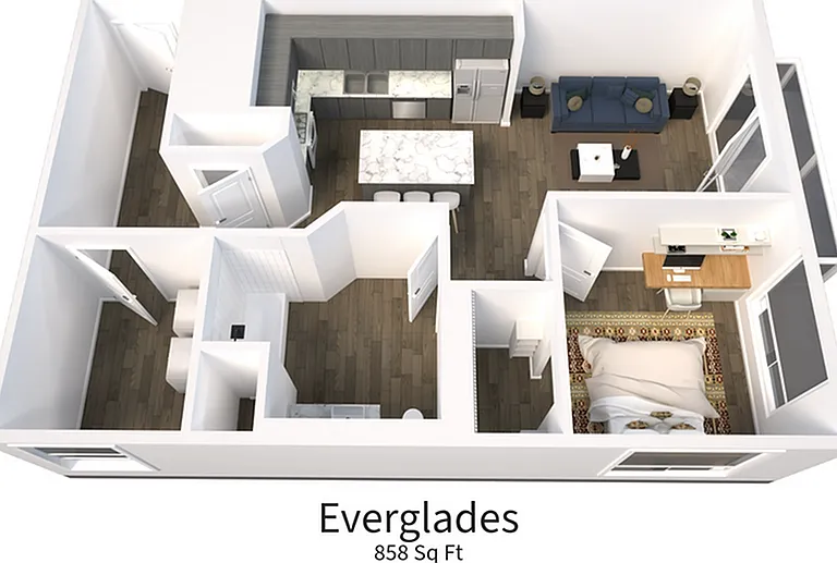 Explore the Everglades - a perfect blend of style and function in 858 sq ft. Explore the Everglades - a perfect blend of style and function in 858 sq ft.