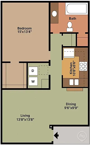 Floor plan 1Bed - 1Bath