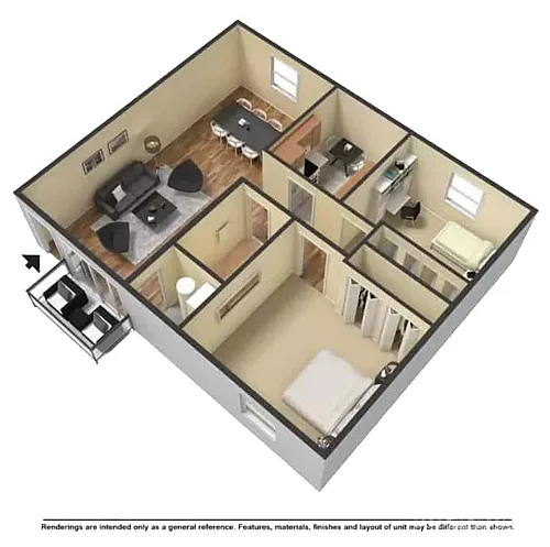 Floor plan 2 Bed, 1 Bath