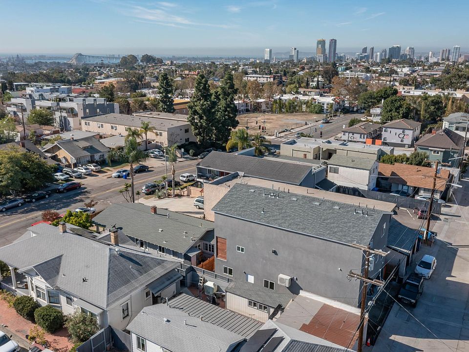 Aerial shot of duplex with views of downtown and the Coronado bridge
