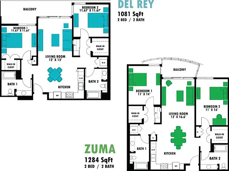 2 Bedroom Floor Plans!