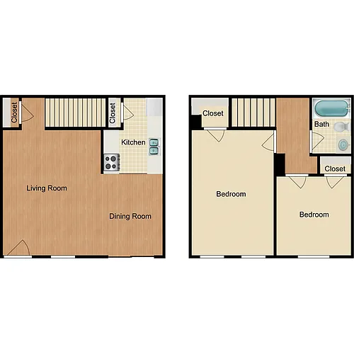Floor plan 2 Bedroom 1 Bath