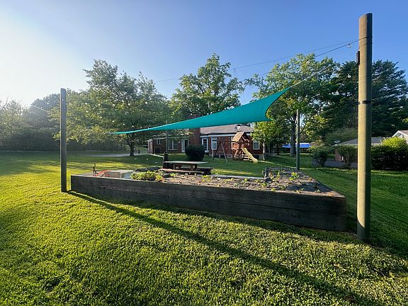 Spacious patio with raised bed garden, electric & water service