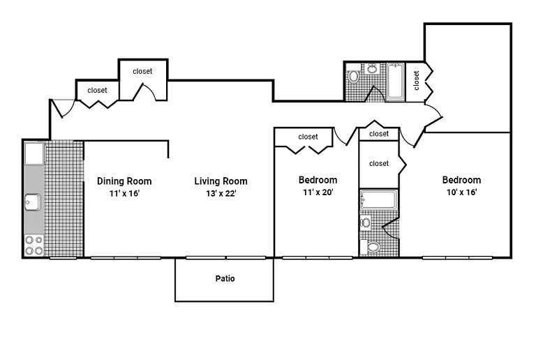 Floor plan 3 Bedroom 2 Bath