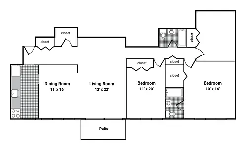 Floor plan 3 Bedroom 2 Bath