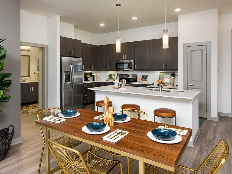 Kitchen with island and dining area