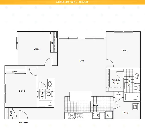 Floor plan Individual Bedroom (in a 3-bed)