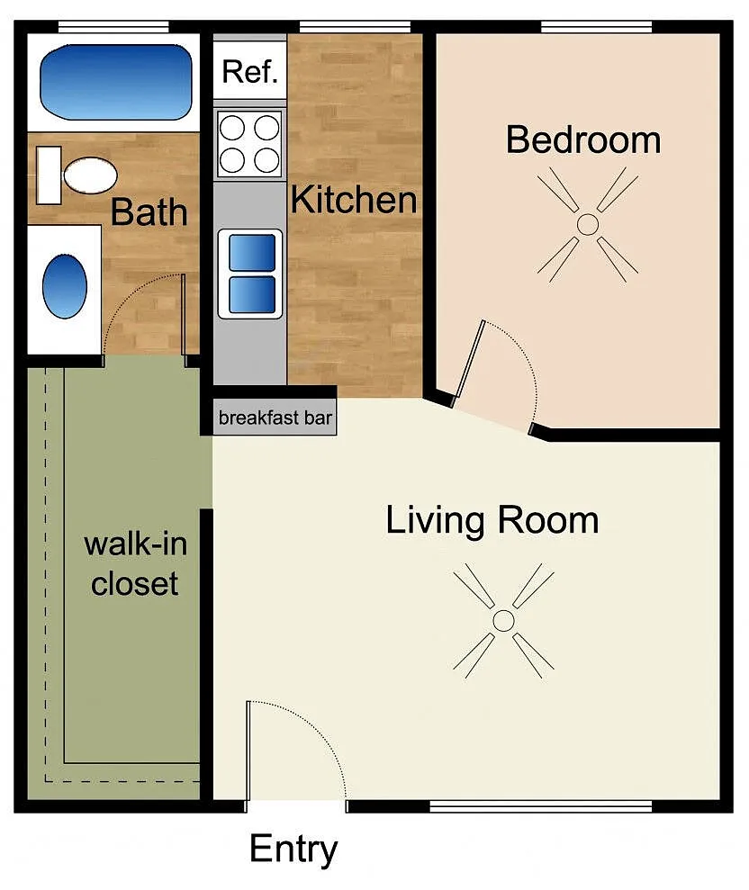 Floor plan One Bedroom, One Bath