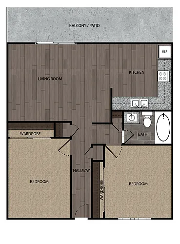 Floor plan 2-Bedroom, 1-Bath