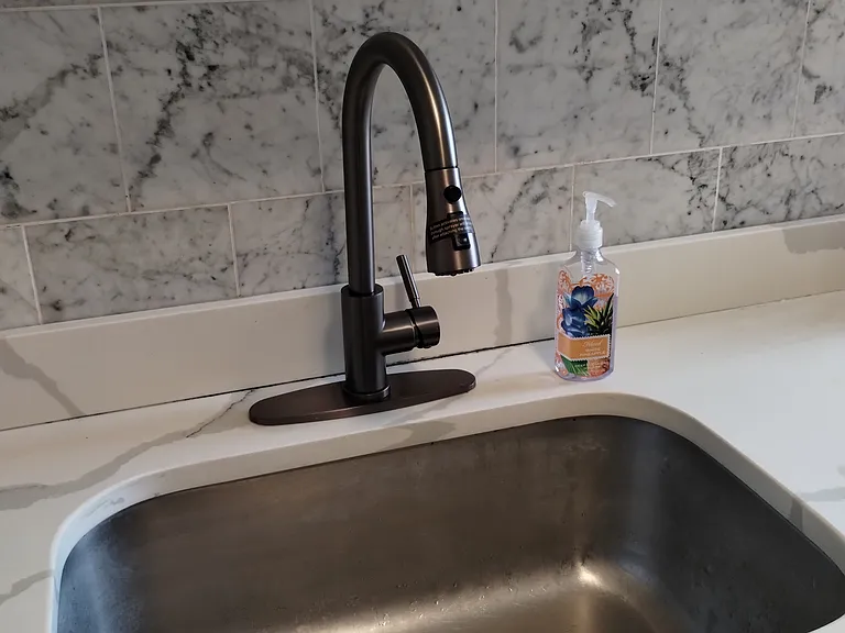 Newly installed kitchen faucet.