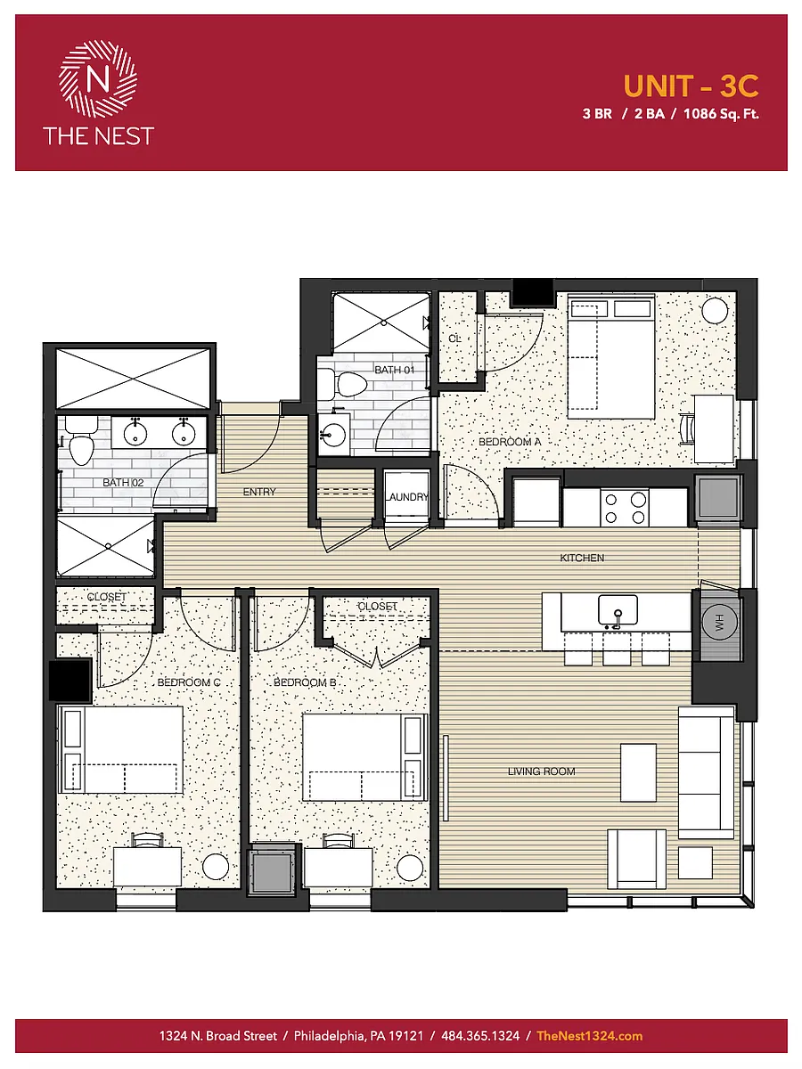 Floor plan 3 Bedroom Private Platinum -Price is Per Bedroom