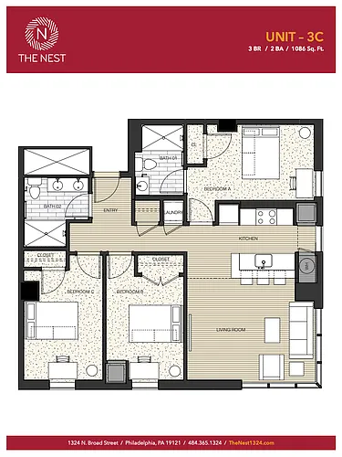 Floor plan 3 Bedroom Private Platinum -Price is Per Bedroom