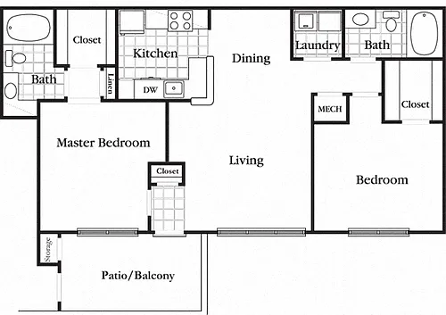Floor plan 2 Bedroom 2 Bath Deluxe