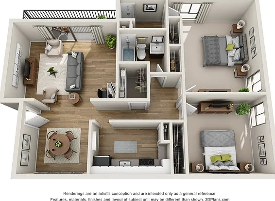 Two Bedroom Two Bath (1,100 SF) | Bottom Two Bedroom Two Bath (1,100 SF) | Bottom