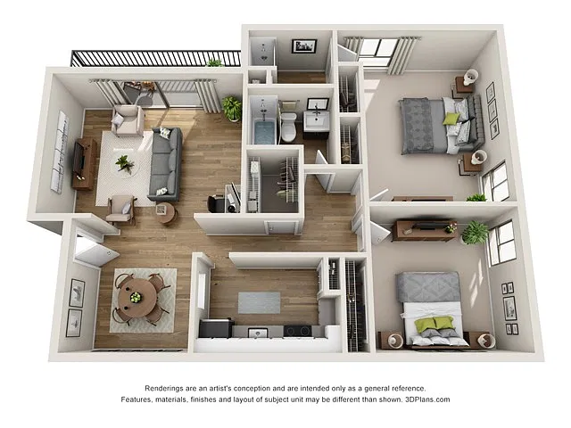 Floor plan Two Bedroom Two Bath (1,100 SF)