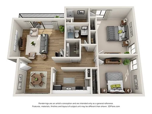 Floor plan Two Bedroom Two Bath (1,100 SF)