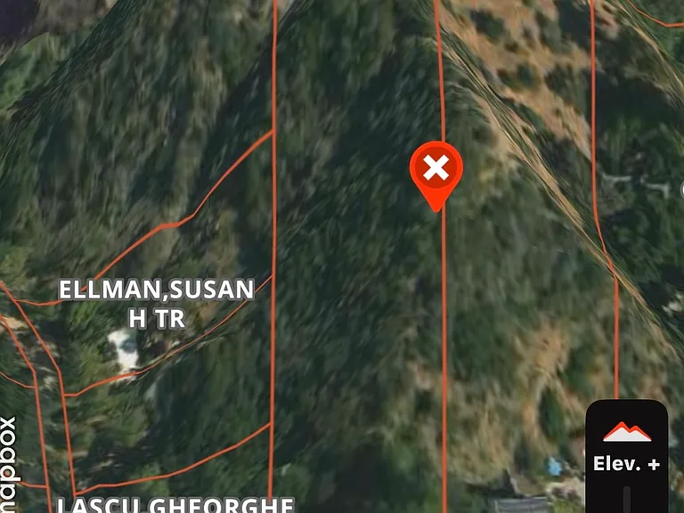 The blue dot with the arrow facing West is in the driveway. The red X is the old Ranger Station radio tower. The red outline is the property boundary. Excellent meteor shower viewing up there.