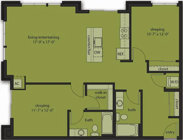 Floor plan Two Bedroom E1 Upgraded