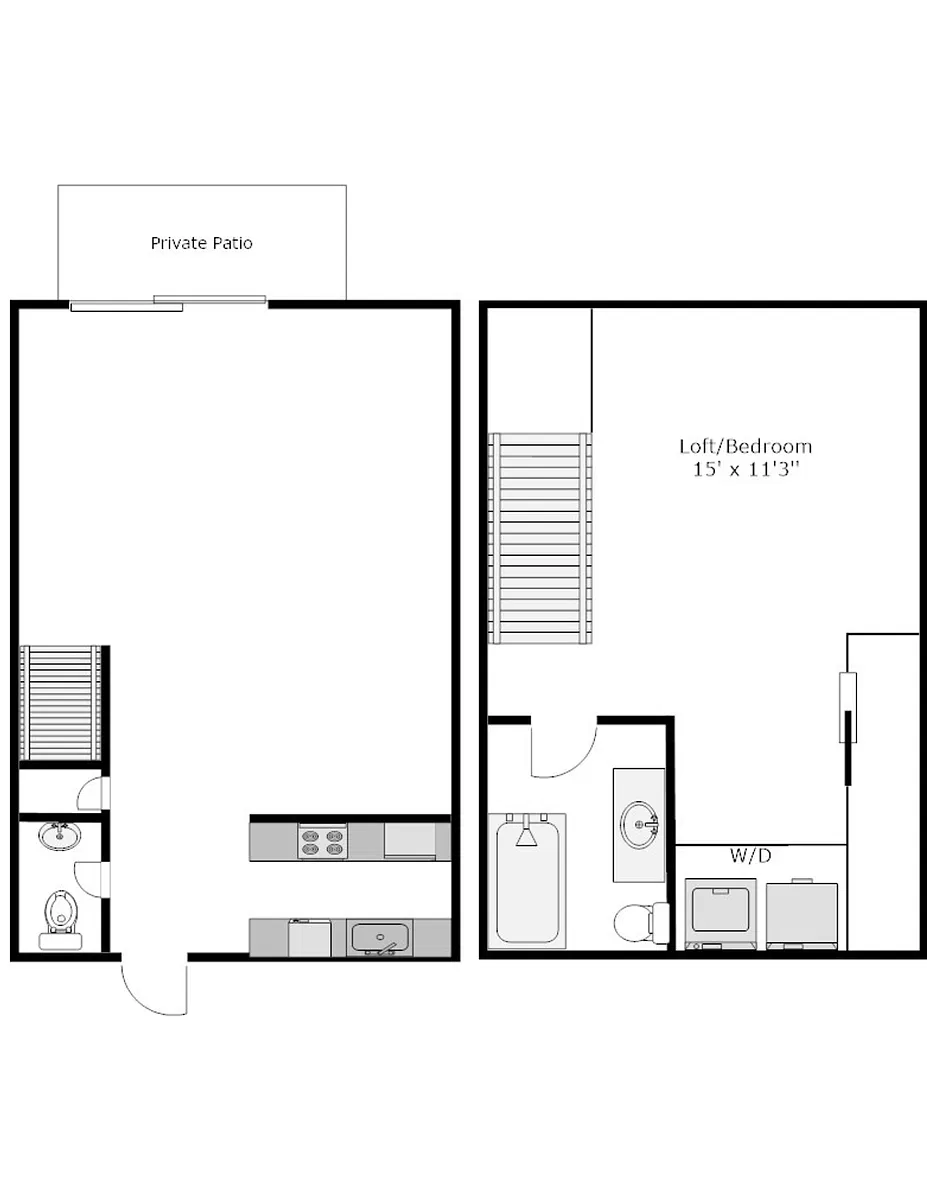 Floor plan 1 bed / 1.5 bath