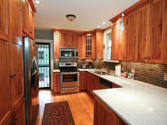 Kitchen view, Hickory cabinets