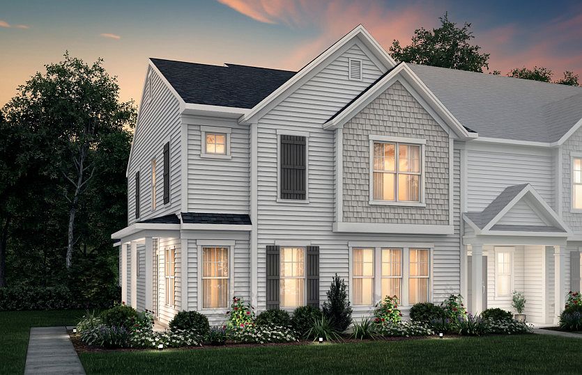 Sharon Exterior 21B features siding, shakes, covered front door and 2-car rear load garage