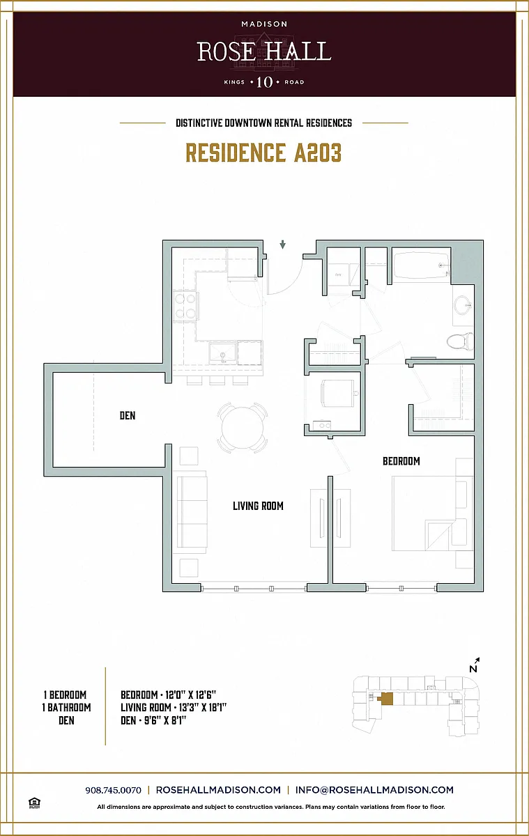 Floor plan 1 Bed 1 Bath Den
