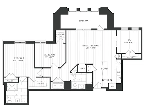 Floor plan 3 Bed/2 Bath-3B-1B-The Claude