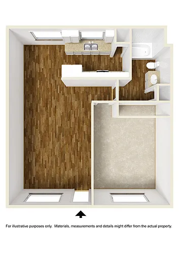 Floor plan 1 Bedroom, 1 Bathroom Plan C