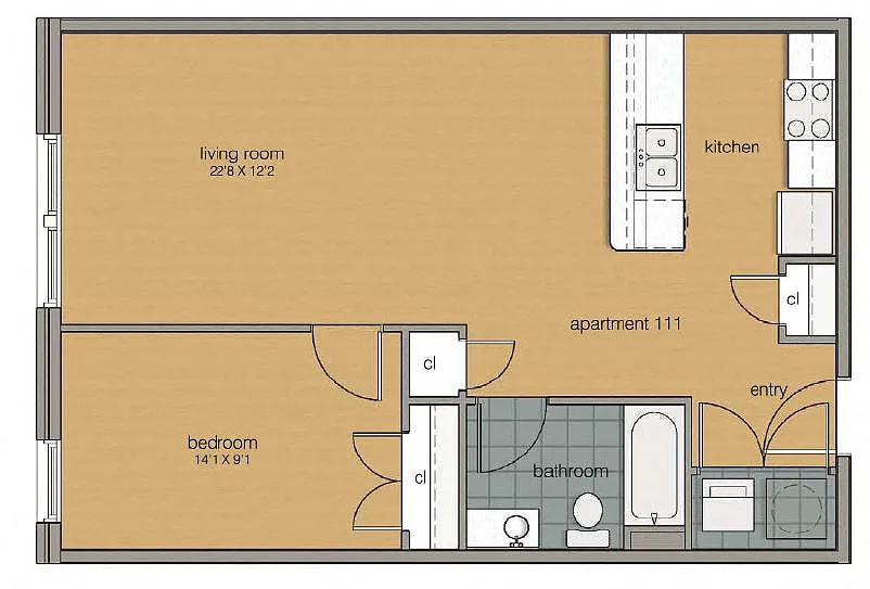 Floor plan 1 Bedroom 1 Bath 111