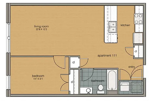 Floor plan 1 Bedroom 1 Bath 111