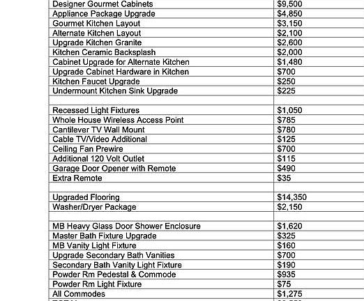 Construction Options/Upgrades