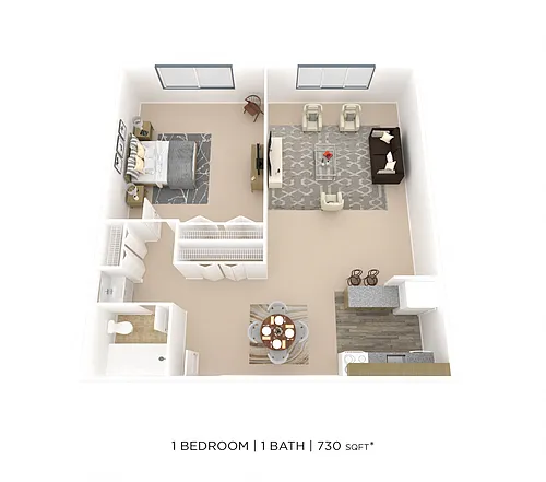 Floor plan One Bedroom- 730 sqft