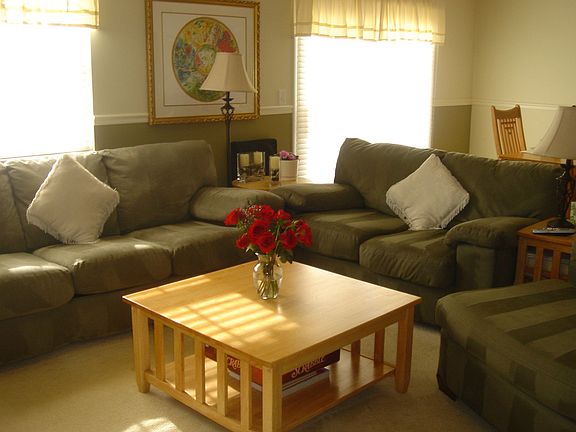 Living room side of great room with fireplace