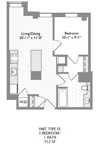 Floor plan 1-Bedroom 1-Bathroom | 552 sqft
