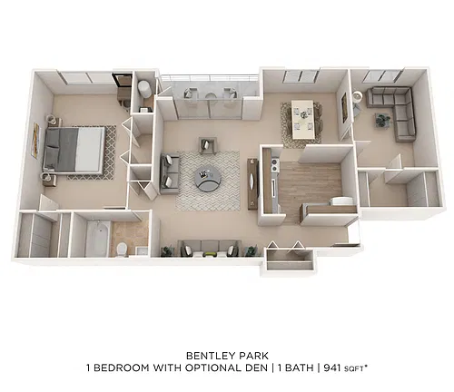 Floor plan One Bedroom w/ Den - 941 sqft