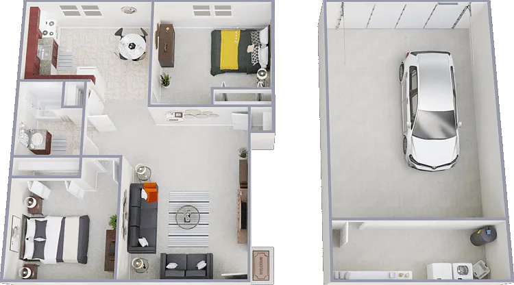 2 Bed 1 Bath Floorplan Diagram